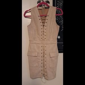 NWOT! Fashion Nova Tan Suede Dress, Size S/M